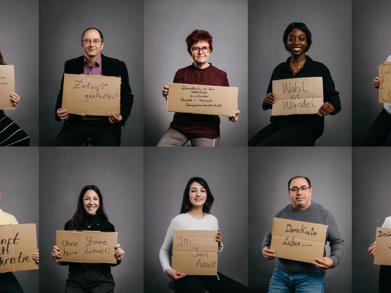 Collage Caritas Demokratie Kampagne